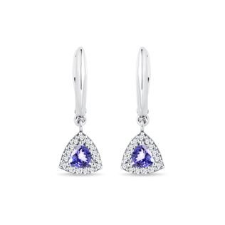 BOUCLES D'OREILLES ENDIAMANTÉES D'OR BLANC AVEC TANZANITES - BOUCLES D’OREILLES EN TANZANITE - BOUCLES D'OREILLES