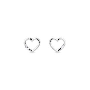 BOUCLES D'OREILLES COEURS EN OR BLANC ET DIAMANTS - PUCES D'OREILLES EN DIAMANT - BOUCLES D'OREILLES