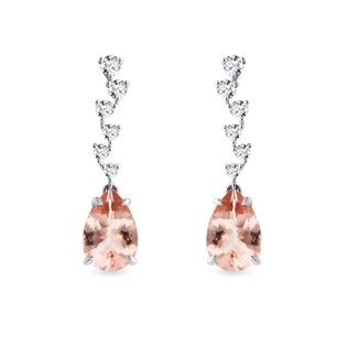 EARRINGS WITH BRILLIANTS AND MORGANITE IN WHITE GOLD - MORGANITE EARRINGS - EARRINGS
