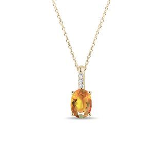OVAL CITRINE AND DIAMOND GOLD NECKLACE - CITRINE NECKLACES - NECKLACES