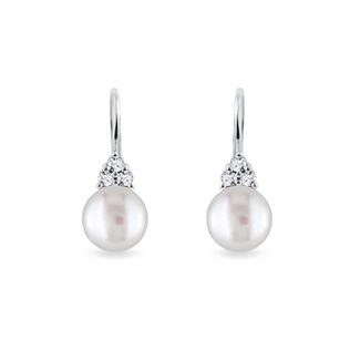 FRESHWATER PEARL AND DIAMOND WHITE GOLD EARRINGS - PEARL EARRINGS - PEARL JEWELLERY