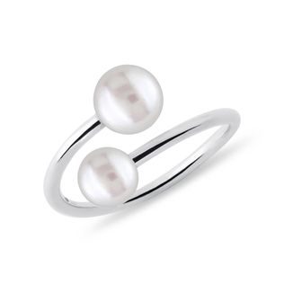 BAGUE SPIRALE EN OR BLANC AVEC PERLES - BAGUES EN PERLES - PERLES