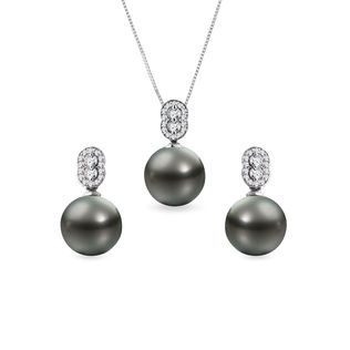 TAHITIAN PEARL AND DIAMOND JEWELLERY SET IN WHITE GOLD - JEWELLERY SETS - FINE JEWELLERY