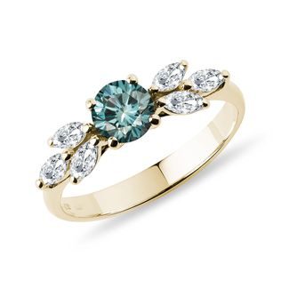 BREATHTAKING BLUE DIAMOND RING IN 14K YELLOW GOLD - FANCY DIAMOND ENGAGEMENT RINGS - ENGAGEMENT RINGS