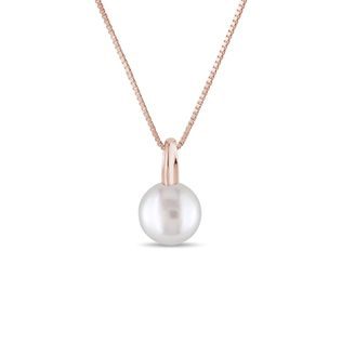 ROSE GOLD NECKLACE WITH A FRESHWATER PEARL - PEARL PENDANTS - PEARL JEWELRY