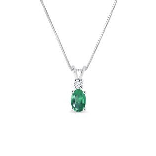 EMERALD AND DIAMOND WHITE GOLD PENDANT - EMERALD NECKLACES - NECKLACES