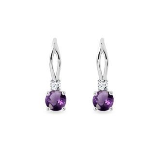 AMETHYST AND DIAMOND WHITE GOLD EARRINGS - AMETHYST EARRINGS - EARRINGS