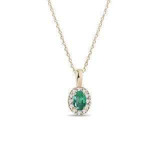 EMERALD AND DIAMOND GOLD HALO NECKLACE - EMERALD NECKLACES - NECKLACES