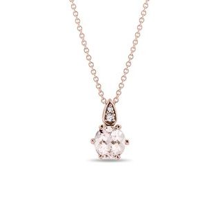 MORGANITE AND DIAMOND ROSE GOLD NECKLACE - MORGANITE NECKLACES - NECKLACES