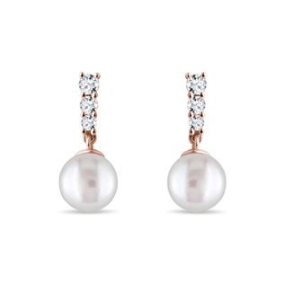 EARRINGS IN ROSE GOLD WITH PEARLS AND BRILLIANTS - PEARL EARRINGS - PEARL JEWELRY