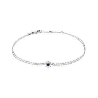 WHITE GOLD BRACELET WITH A SAPPHIRE AND DIAMOND FLOWER - GEMSTONE BRACELETS - BRACELETS