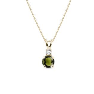 COLLIER EN OR JAUNE AVEC MOLDAVITE ET DIAMANT - COLLIERS AVEC MOLDAVITE - COLLIERS