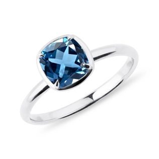 WHITE GOLD RING WITH TOPAZ IN A CUSHION CUT - TOPAZ RINGS - RINGS