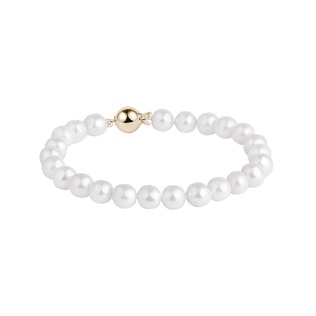 WHITE AKOYA PEARL BRACELET WITH A GOLD CLASP - PEARL BRACELETS - PEARL JEWELRY