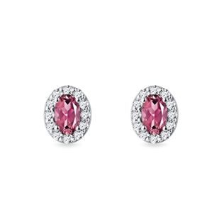 OVAL TOURMALINE AND DIAMOND WHITE GOLD HALO STUD EARRINGS - TOURMALINE EARRINGS - EARRINGS