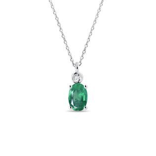 EMERALD AND DIAMOND WHITE GOLD NECKLACE - EMERALD NECKLACES - NECKLACES