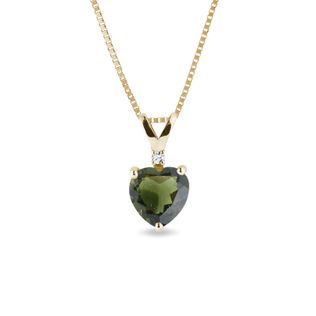 COLLIER EN OR AVEC COEUR EN MOLDAVITE ET DIAMANT - COLLIERS AVEC MOLDAVITE - COLLIERS