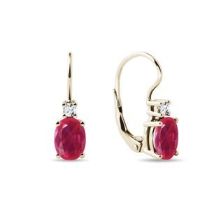 OVAL RUBY AND DIAMOND DROP EARRINGS - RUBY EARRINGS - EARRINGS