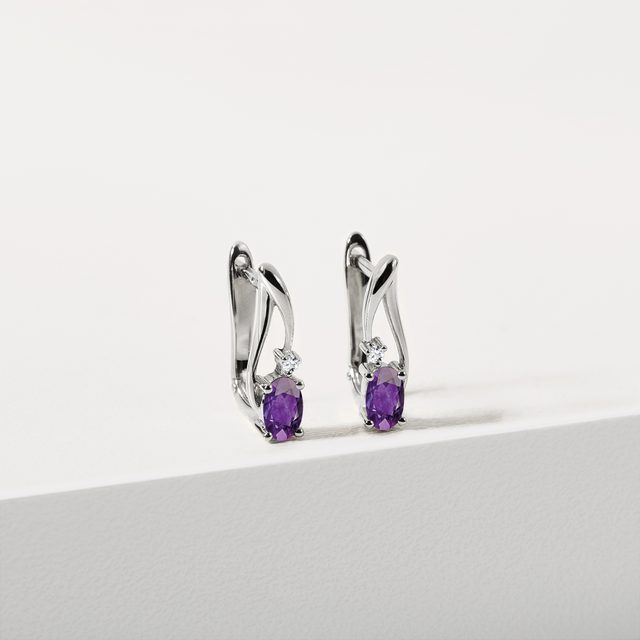 AMETHYST AND DIAMOND EARRINGS IN WHITE GOLD - AMETHYST EARRINGS - 
