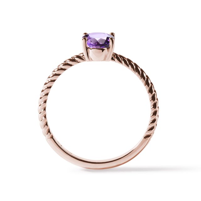 OVAL AMETHYST ROSE GOLD RING - AMETHYST RINGS - 