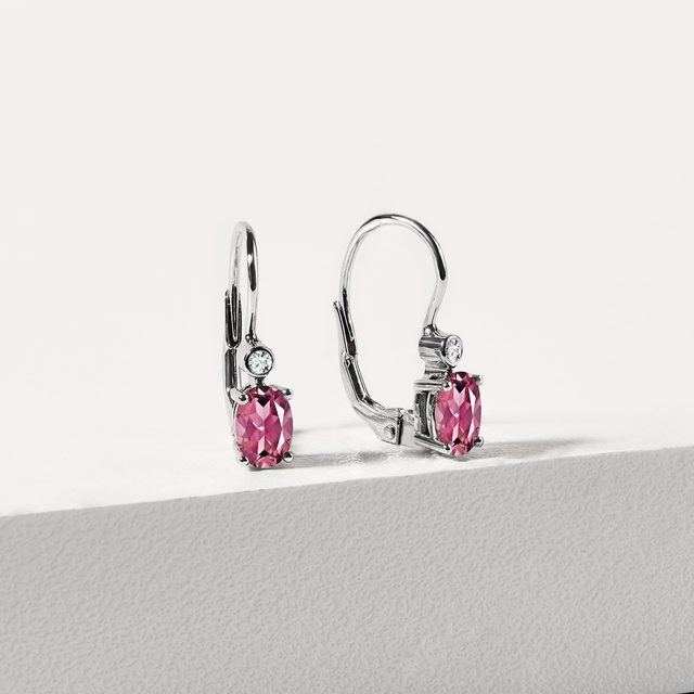 OVAL TOURMALINE AND DIAMOND WHITE GOLD EARRINGS - TOURMALINE EARRINGS - 