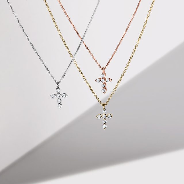 YELLOW GOLD BRILLIANT CROSS - DIAMOND NECKLACES - 