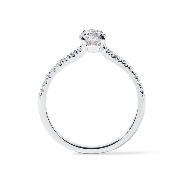 WHITE GOLD RING WITH 0,7CT DROP DIAMOND AND BRILLIANT CUT DIAMONDS - RINGS WITH LAB-GROWN DIAMONDS - 