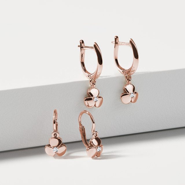 SHARMROCK DIAMOND PENDANT EARRINGS IN ROSE GOLD - CHILDREN'S EARRINGS - 