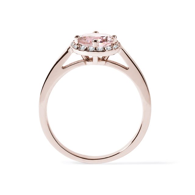 MORGANITE AND DIAMOND ROSE GOLD RING - MORGANITE RINGS - 