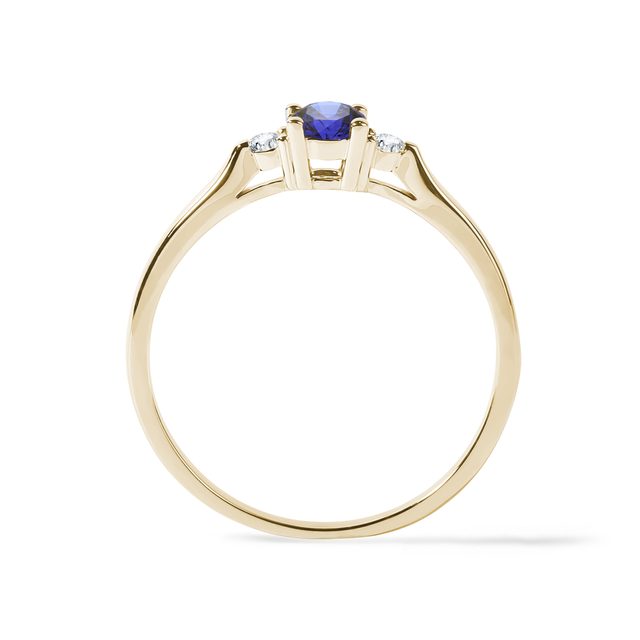 BLUE SAPPHIRE AND DIAMOND GOLD RING - SAPPHIRE ENGAGEMENT RINGS - 