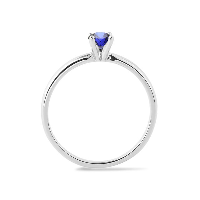 RING WITH ROUND SAPPHIRE IN WHITE GOLD - SAPPHIRE ENGAGEMENT RINGS - 