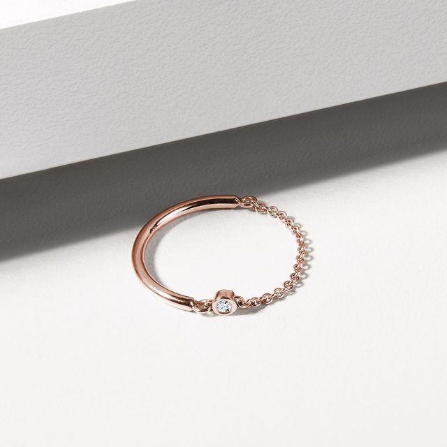 DIAMOND BEZEL CHAIN RING IN ROSE GOLD - DIAMOND RINGS - 