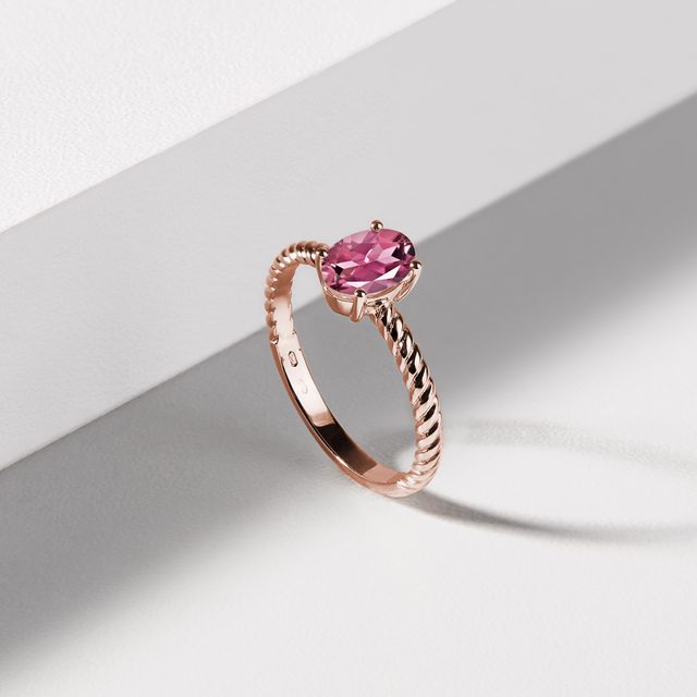 OVAL TOURMALINE ROSE GOLD RING - TOURMALINE RINGS - 
