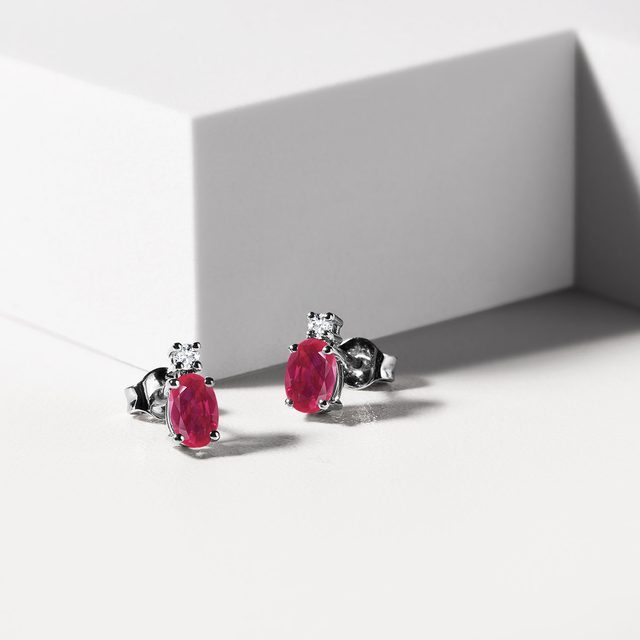 DIAMOND AND RUBY EARRINGS IN 14K WHITE GOLD - RUBY EARRINGS - 