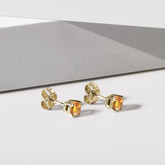 ROUND CITRINE STUD EARRINGS IN GOLD - CITRINE EARRINGS - 