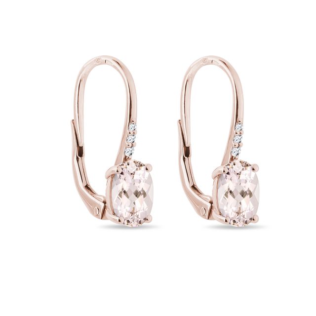 MORGANITE AND DIAMOND ROSE GOLD EARRINGS - MORGANITE EARRINGS - 