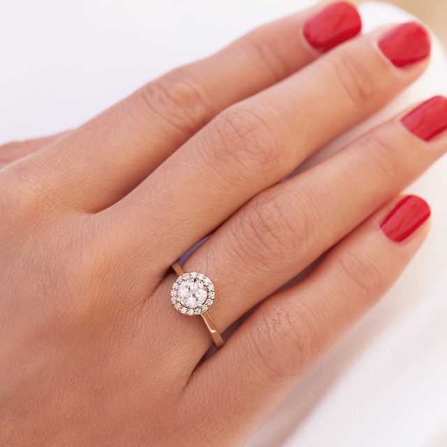 MORGANITE AND DIAMOND ROSE GOLD RING - MORGANITE RINGS - 