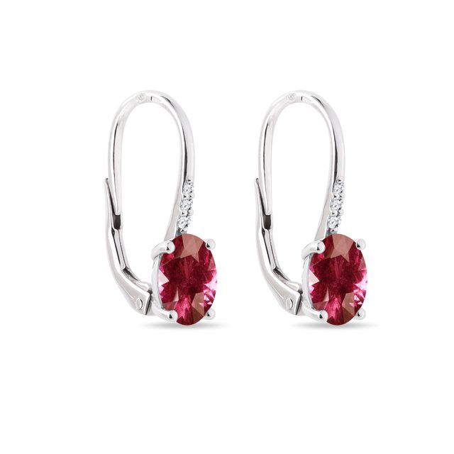 RUBELLITE AND DIAMOND WHITE GOLD DANGLE EARRINGS - TOURMALINE EARRINGS - 