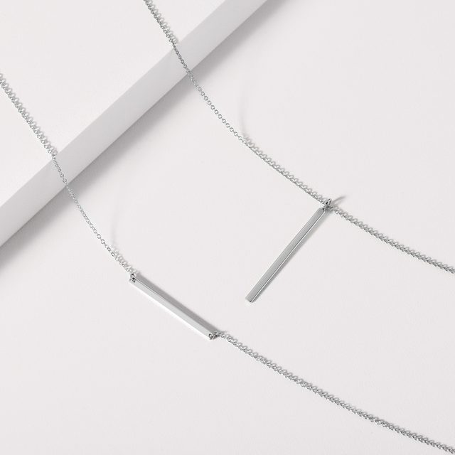 SMOOTH WHITE GOLD HORIZONTAL BAR NECKLACE - WHITE GOLD NECKLACES - 