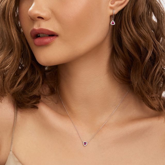 WHITE GOLD DIAMOND EARRINGS WITH RUBELLITES - TOURMALINE EARRINGS - 