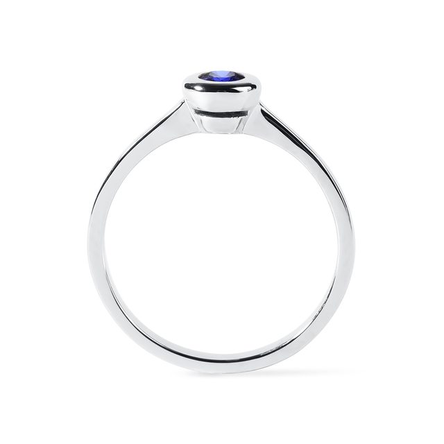BEZEL SET SAPPHIRE RING IN WHITE GOLD - SAPPHIRE ENGAGEMENT RINGS - 
