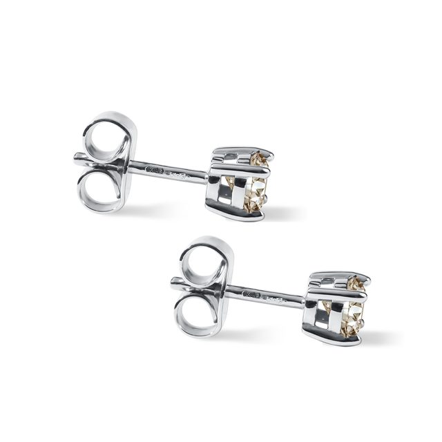 CHAMPAGNE DIAMOND EARRINGS IN WHITE GOLD - DIAMOND STUD EARRINGS - 