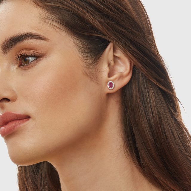 ROSE GOLD EARRINGS WITH RUBIES AND DIAMONDS - RUBY EARRINGS - 