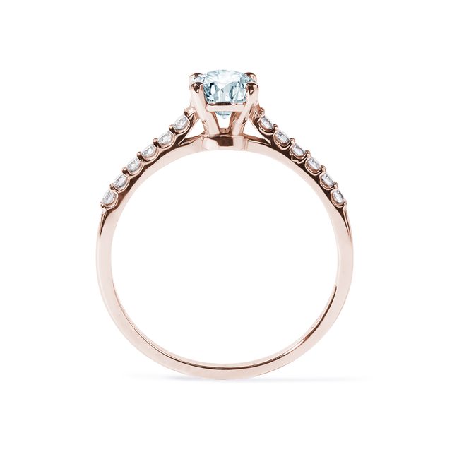 DIAMOND RING IN ROSE GOLD WITH AQUAMARINE - AQUAMARINE RINGS - 