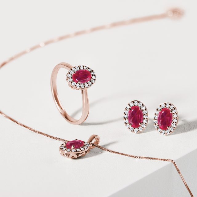 ROSE GOLD EARRINGS WITH RUBIES AND DIAMONDS - RUBY EARRINGS - 