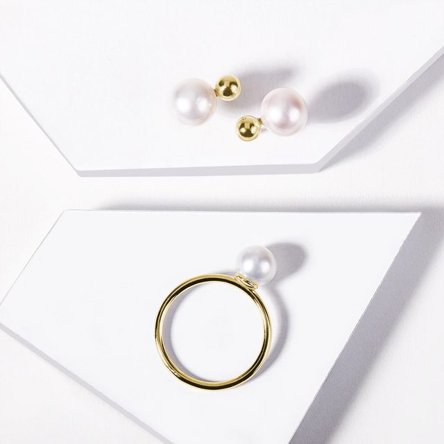FRESHWATER PEARL RING IN YELLOW GOLD - PEARL RINGS - 