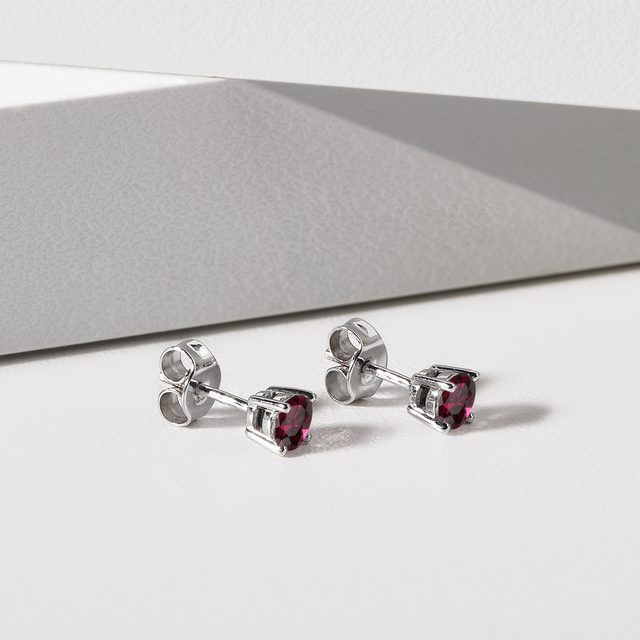 RHODOLITE STUD EARRINGS IN WHITE GOLD - GEMSTONE EARRINGS - 