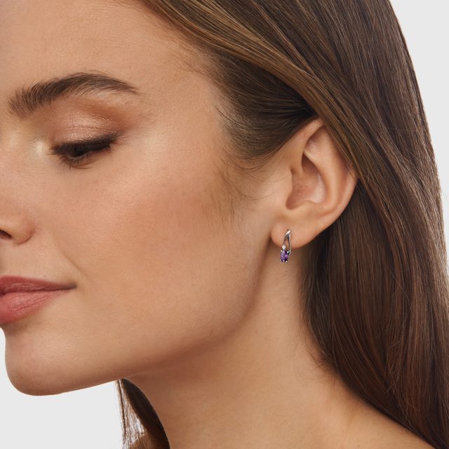 AMETHYST AND DIAMOND EARRINGS IN WHITE GOLD - AMETHYST EARRINGS - 