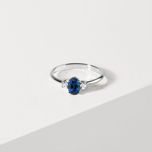 SAPPHIRE GOLD RING WITH DIAMONDS - SAPPHIRE ENGAGEMENT RINGS - 