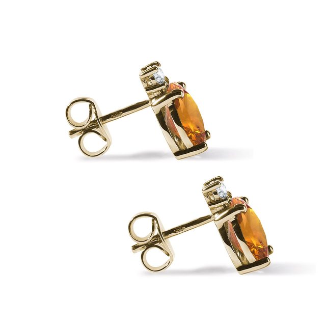 CITRINE EARRINGS WITH DIAMOND IN YELLOW GOLD - CITRINE EARRINGS - 